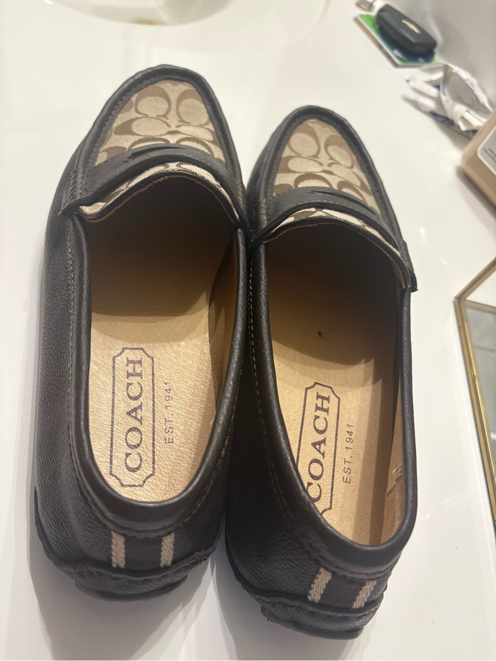 Coach Men's Brown Signature Canvas & Leather Penny Loafers - Picture 2 of 6